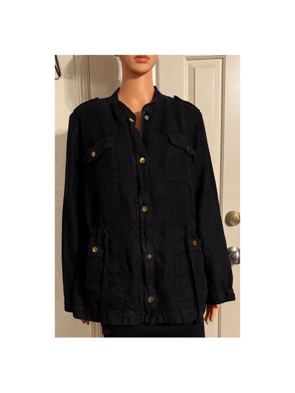 Chico's Black Utility Jacket with Gold-Tone Buttons